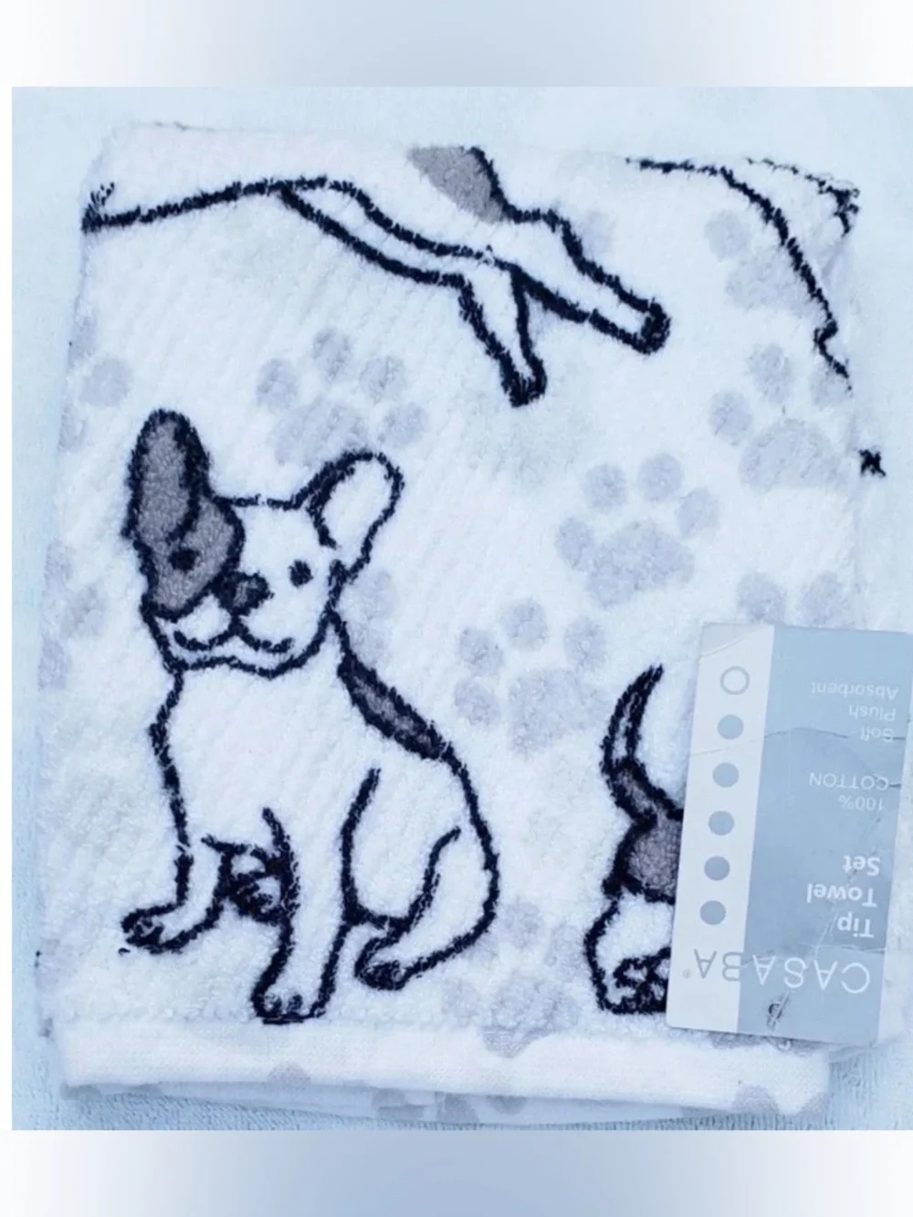 Casaba Home Super Cute Black And White Dog Print Set Of 2 Tip Towel - NWT